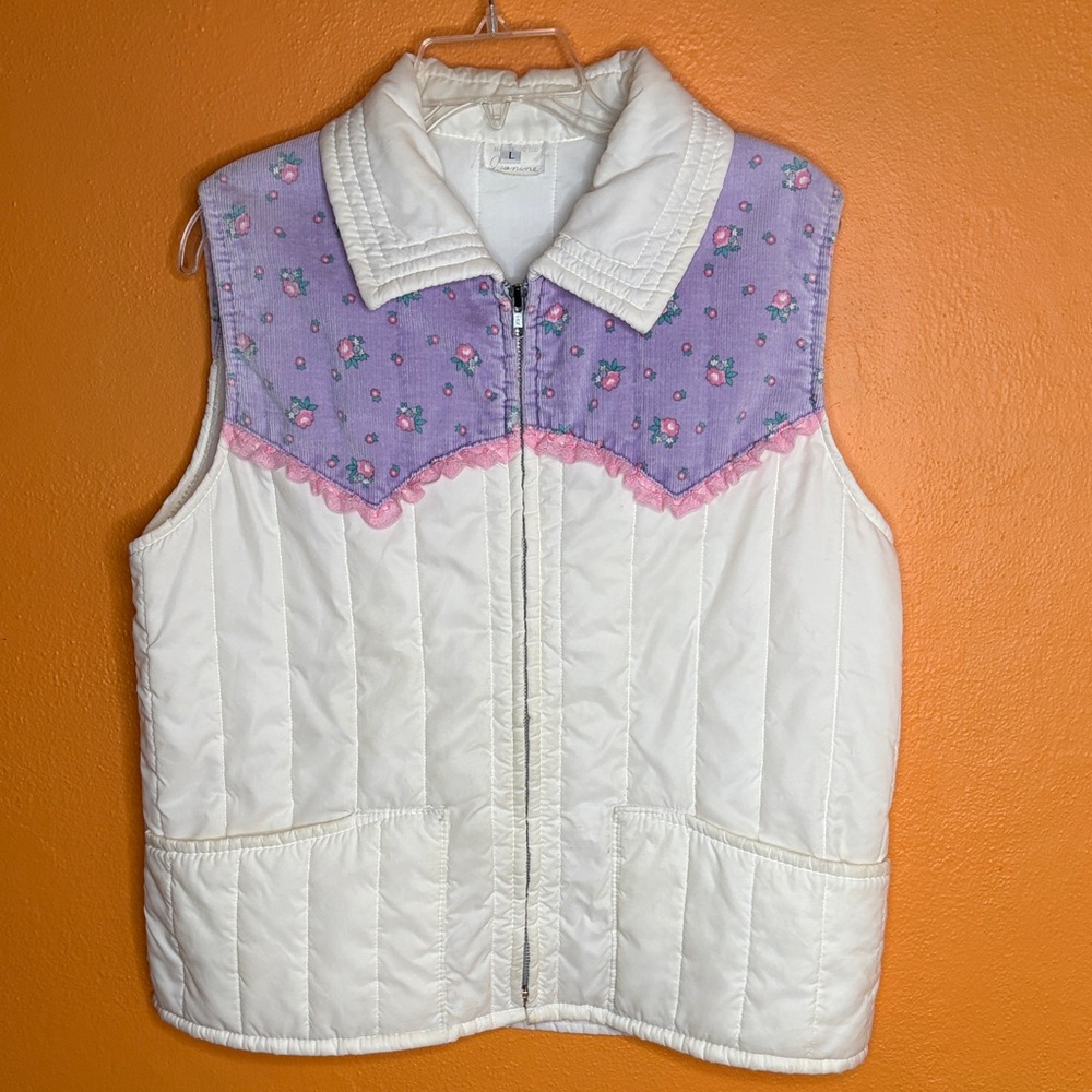 Handmade Floral Quilted Cottagecore Cowgirl Vest with Purple and Pink Accents